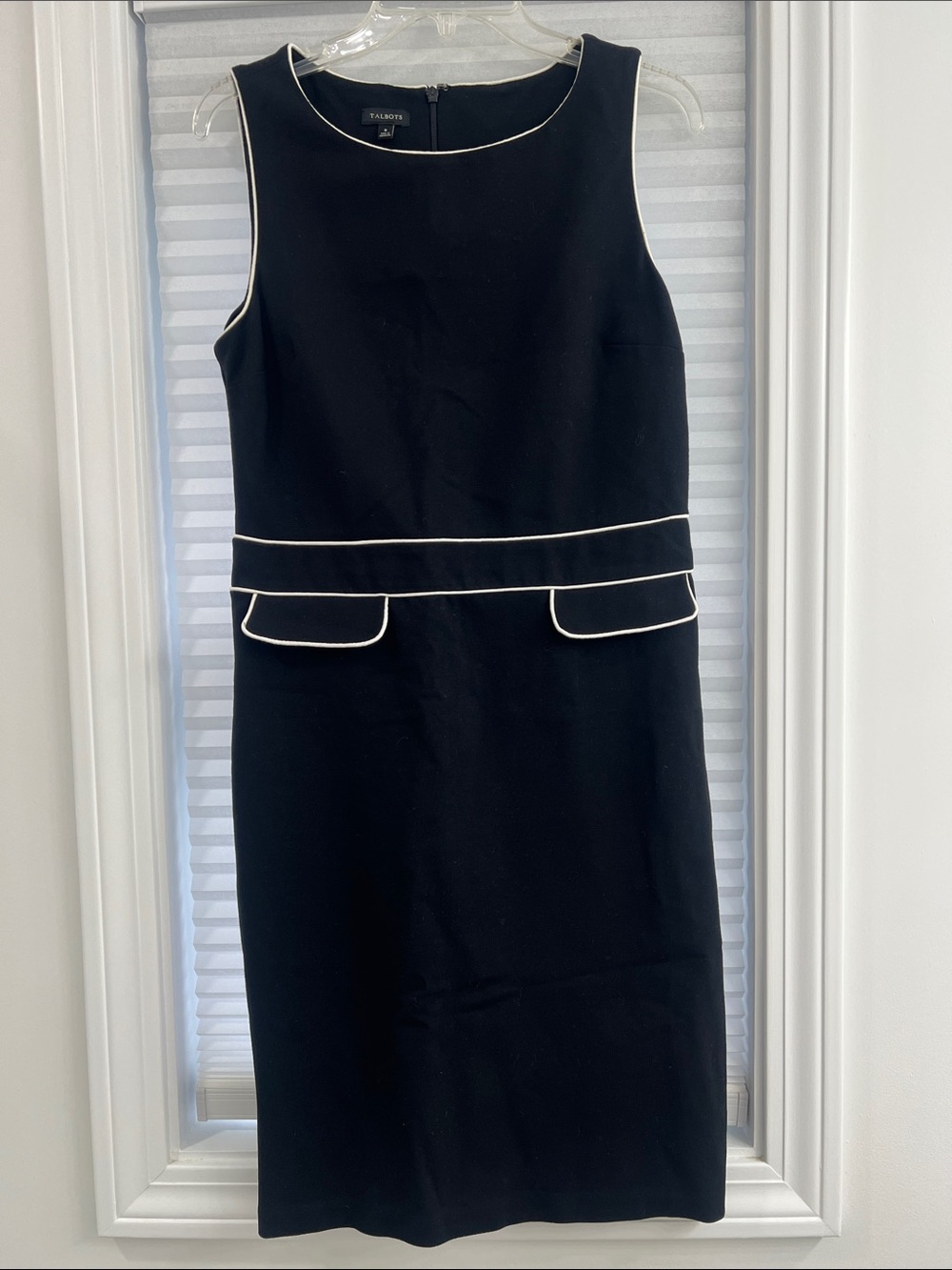 Talbots Black Sleeveless Sheath Dress with White Trim